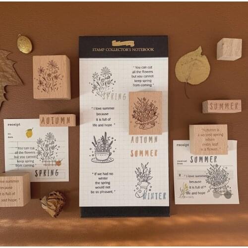 3pcs/lot Wooden Seal Set Spring Summer Autumn Winter Retro INS Flower Bullet Journaling Accessories DIY Deco Log Seal Aesthetic