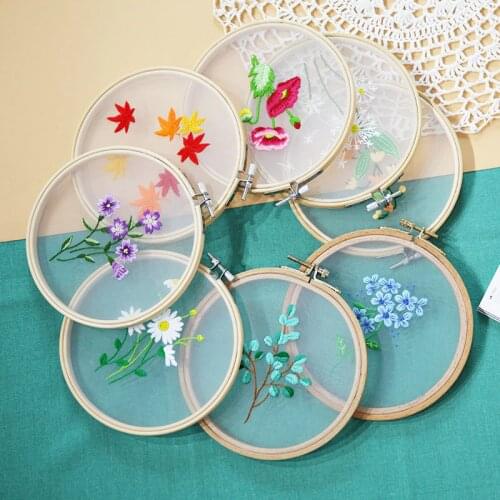 Flower DIY Transparent Embroidery Kit with Hoop for Beginner Needlework Kit Handmade Cross Stitch Sewing Painting Home Decor