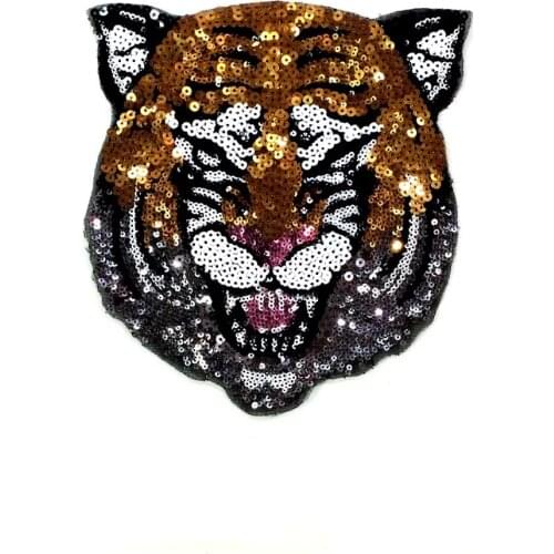 Tiger with Letter Flower Sequins Patches Set Applique Embroidery Patch for Clothes DIY Decoration Scrapbook Sewing Patchwork