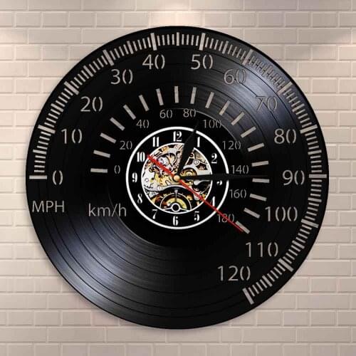 Speedometer Wall Clock Vintage Cafe Racer Tachometer Wall Art Motorcycle Racing Bike Speedo Tachometer Vinyl Record Wall Clock