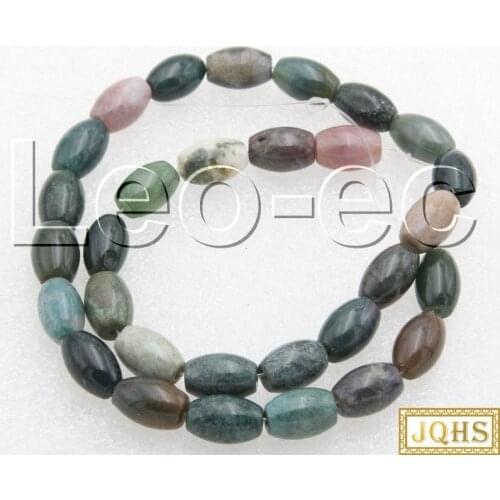 Natural 8X12mm rice oval green Indian Agates Stone Beads for Jewelry Making 15" v1367