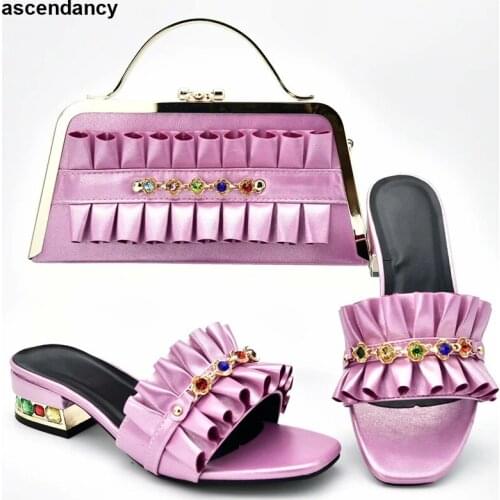 New Italian Shoes with Matching Bags for Women Nigerian Women Wedding Shoes and Bag Set Luxury Women Shoes Elegant Crystal Shoes