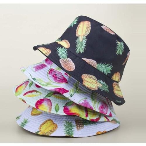 2021 Fashion Bucket Hats Summer Double-sided Wear Fruit Printing Women Cap Outdoor Beach Sun Hat Unisex Panama Bucket Hat