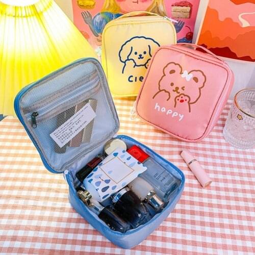 Portable Cute Bear Puppy Rabbit Large Capacity Toiletry Storage Organizer Bag Container with Zipper Makeup Womens Cosmetic Bag