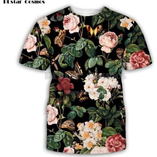 PLstar Cosmos Drop shipping summer Fashion Men t shirt floral and insect Retro Style 3d Print Unisex Harajuku Casual T-shirt