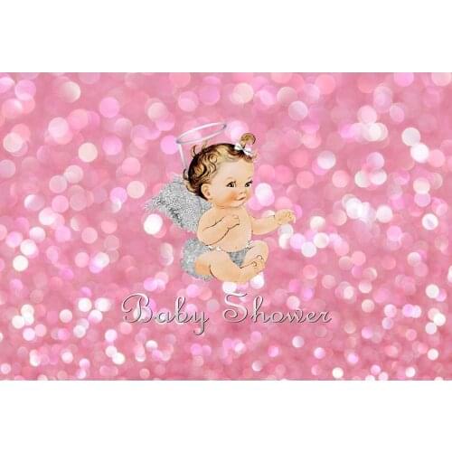 Pink Sequin Background For Photography Baby Girl Angel Backdrop For Baby Shower Children First Birthday Party Photo Props