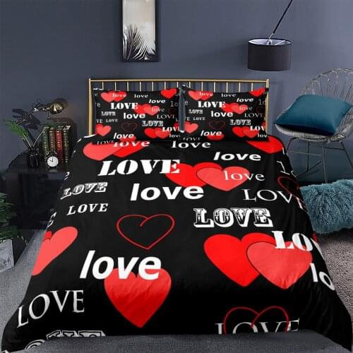 Love Pattern Printed Duvet Cover Pillowcase 3D Bedding Set Black Quilt Cover Bed Sets Home Textiles Single Double Queen King