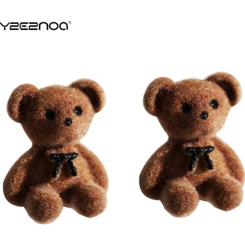Korean Cartoon Girl Earrings Winter Wild Plush Ear Jewelry Brincos Gifts Christmas Cute Funny Flocking Bow Bear Earrings Stud