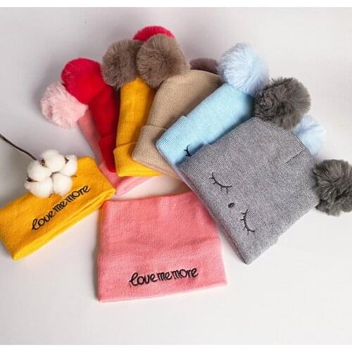2Pcs/Set Baby Hat With Scarf Pompom Letter Crochet Kids Girl Boy Beanie Cap Warm Autumn Winter Infant Toddler Bonnet Hat