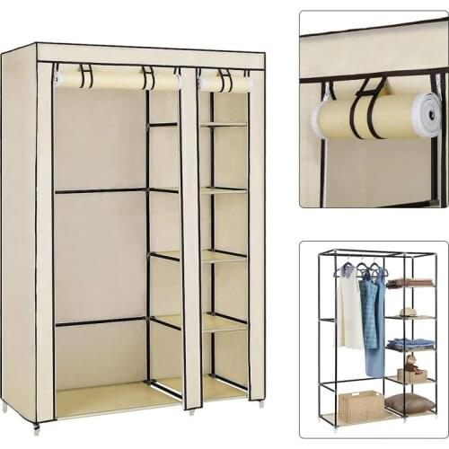 Folding Non Woven Closet Cloth Wardrobe Clothes Storage Organizer Shelf With Rack Dustproof Waterproof Bedroom Furniture HWC