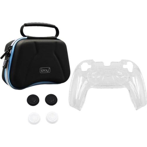 For Sony Playstation 5 Dualsense Wireless Controller Storage Bag Crystal Shell + Rocker Cap + EVA Storage Protection Bag 6 In 1