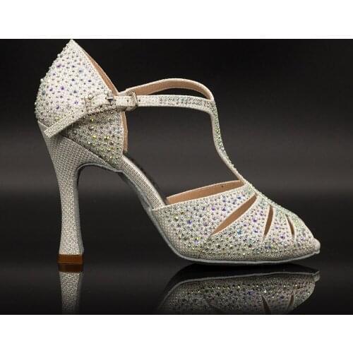 Professional Colorful Pink Glitter Open Toe Ballroom Latin Dancing Shoes Women Free Shipping