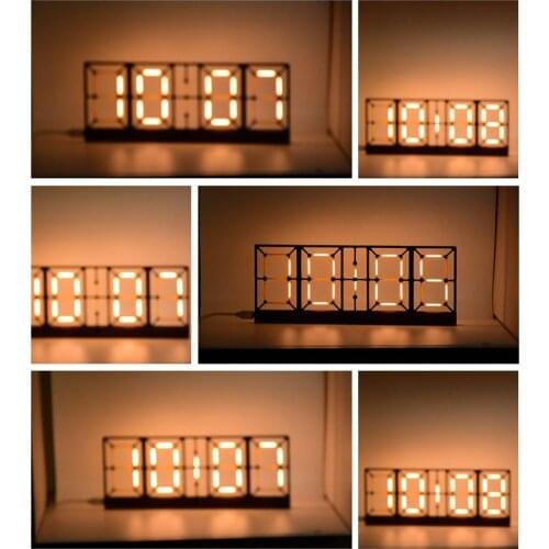 Glow Hollow LED Clock Desk Clock Imitation Lights Digital Clock Semi-Finished Kit Adjustable Brightness with Remote Control
