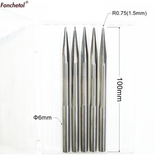 6mm*10degree*R0.75*100-5PCS,CNC solid carbide End Mill,woodworking router bit,2 edges taper ball nose milling cutter,relief tool