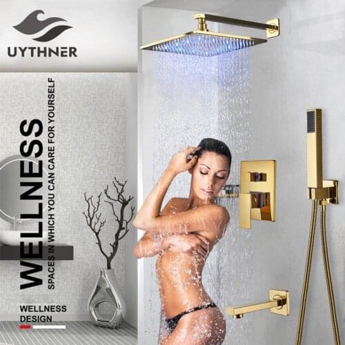Uythner Bathroom Faucet Gold Rain Shower Bath Faucet Wall Mounted Bathtub Shower Mixer Tap Bathroom Shower Faucet Shower Set