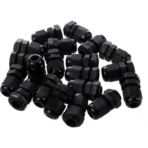 WSFS Hot 20 Pieces Black Plastic Waterproof Cable Gland Connector PG7