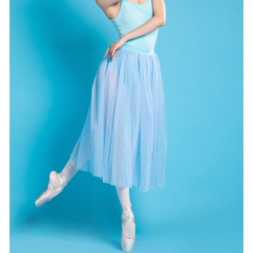 80 CM Long Tutu Light Sky Blue Mesh Lace Ballet Skirt Adult Swan Lake Ballerina Dance Tulle Elastic Waist Skirts Tutus