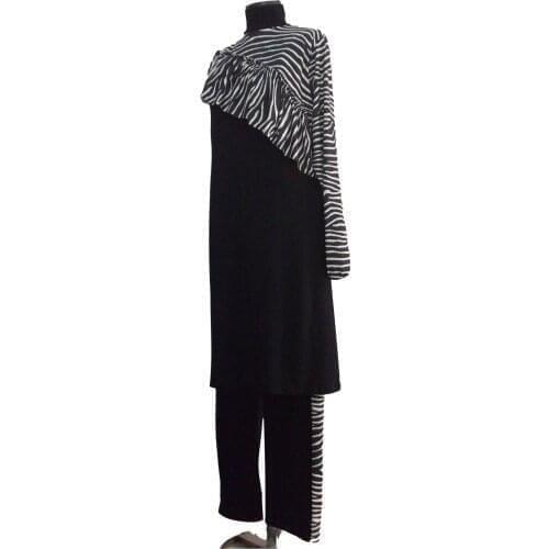 Womens Clothing Large Size Jowl Game Zebra Pattern Cross Shirred Full Off Hijab Swimwear Black Turkish' Muslim Swimsuit Burkinis Mod