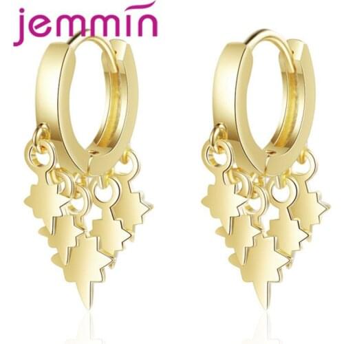 Women 925 Sterling Silver Geometric Star Tassel Drop Earrings Gold Color Korean Trend Brincos Fashion Jewelry
