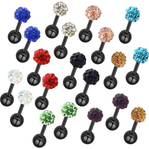 Crystal ball Tragus Cartilage Barbell Top Upper Ear Stud Earrings Fashion Ear Labret Body Piercing Jewelry For Women 16 Gauge