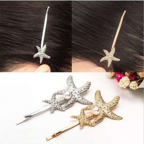 1Pc Fashion Pearl Starfish Shell Hairpin Hair Barrettes Accessories Large Rhinestone Hair Clips Headwear For Women Girls