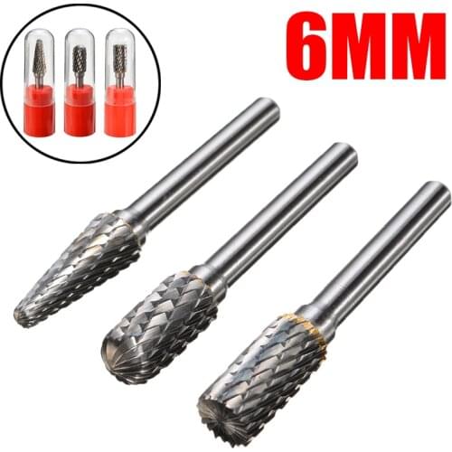 1Pcs 6mm Shank Cylindrical Cut Tungsten Carbide Rotary Burrs Cutting Die Grinder Bit 1/4" Rotary File Power Tools Accessories