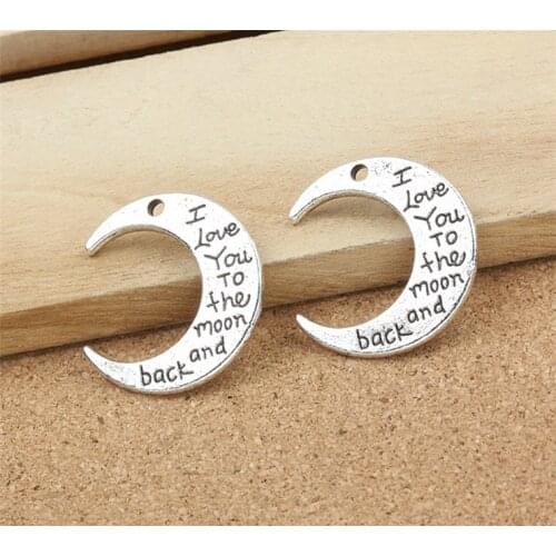 29x27mm 4pcs Antique Silver Plated Moon Charm Pendant DIY Handmade Jewelry Accessories