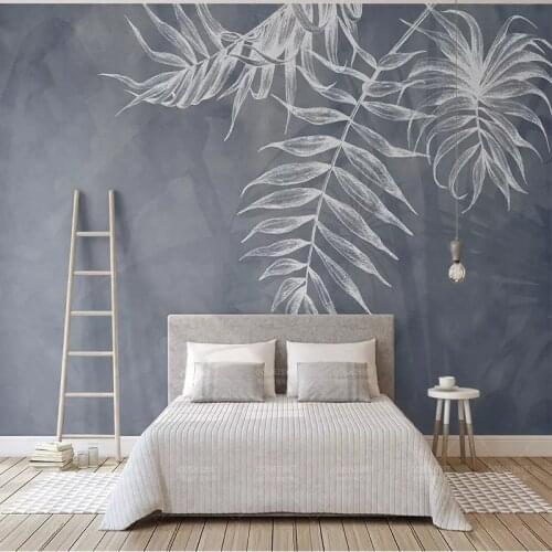 Custom 3D Nordic Leaf Texture Navy Blue Photo Mural Wallpaper Bedroom Living Room TV Background Waterproof 3D Wall Cloth Fresco