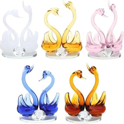 4 Colors Cute Swan Crystal Figurines Glass Ornament Collection Diamond Swan Animal Paperweight Table Craft Home Decor Kids Gifts
