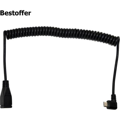 5Ft Spiral Coiled Micro USB B 5 Pin 5P left angle Male to Female extension Cable 1.5 Meters