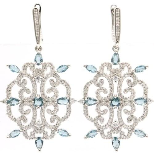 53x22mm New Statement Created London Blue Topaz Cubic Zircon Gift For Sister Daily Wear Silver Earrings Wholesale Drop Shipping