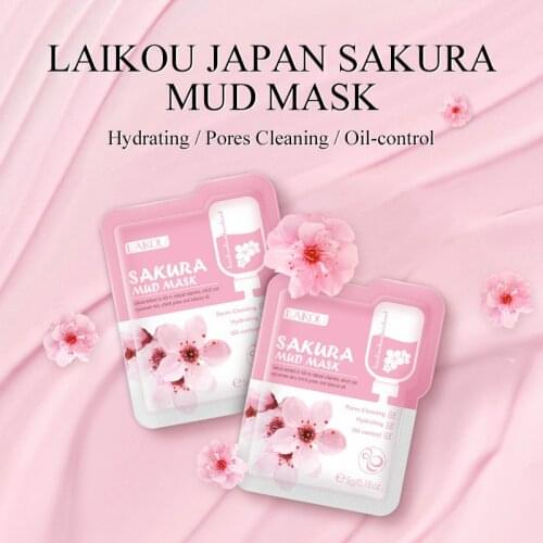 LAIKOU 7pcs Japan Sakura Mud Face Mask Anti Wrinkle Night Facial Packs Skin Clean Dark Circle Moisturize Anti-Aging Skin Care