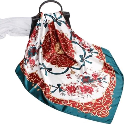 90*90cm New Silk Square Scarf Womens Satin Printed Handkerchief Mothers Day Customized Gift Female Head Bandana Fashion