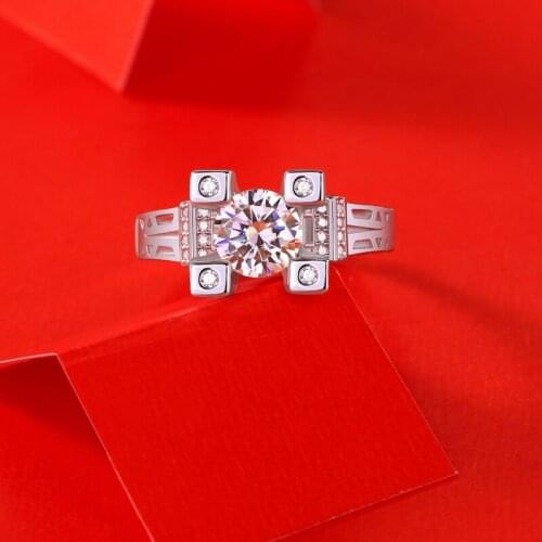 925 Sterling Silver Passed Diamond Test Perfect Moissanite 1CT Iron Tower Diamond Ring Women Fashion Jewelry Adjustable Ring