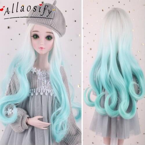 Allaosify Accessories Pear Flower Head Long Hair At The End Of Slightly Curled Neat Bangs 1/3 1/4 BJD Wig