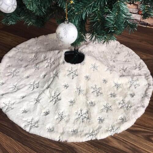 78/90/122cm White Flannel Embroidered Snowflake Christmas Tree Skirt Christmas New Year Home Decoration Tool Super Soft Cover
