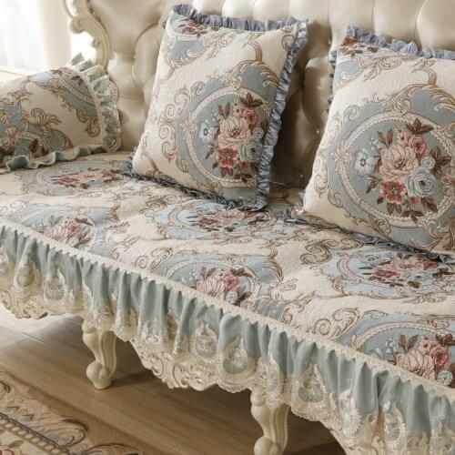 Chenille Floral Sofa Cover for Living Room 1/2/3 Chaise Longue Lace Jacquard Slipcover Couch Recliner Protector Towel Luxury