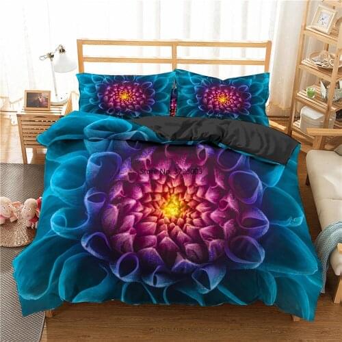 Colored Chrysanthemum Pattern Bedroom Decoration 2/3 Pieces of Home Textiles In Single and Double King and Queen Sizes
