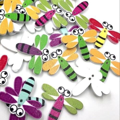 50pcs Mixed Dragonfly Wooden Buttons Fit sewing Kids Crafts Scrapbooking WB480