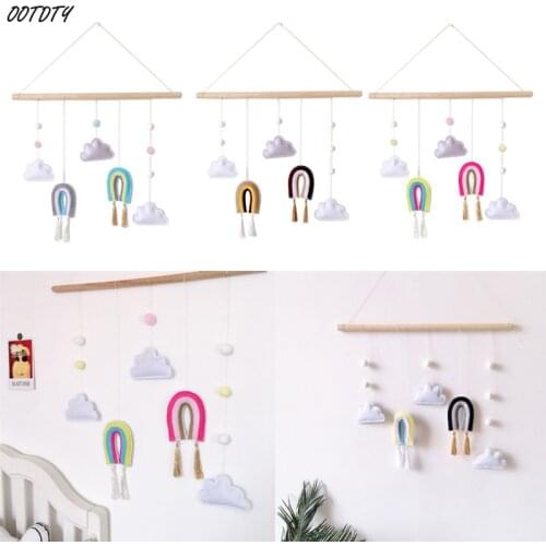 Wooden Wall Hanging Decor Cloud Rainbow Felt Wall Art Ornaments Decor for Kids Bedroom Home/Nursery Room Baby Room Decoration