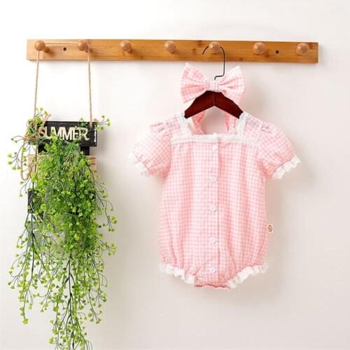 Childrens clothes baby girl pure little princess romper baby girl children summer clothes Korean girl sweet plaid romper