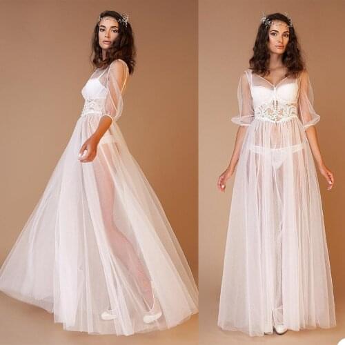 Elegant Women Sexy Bathrobe Tulle V Neck Custom Made Pregnant Pajamas Photo Shoot Party Wedding Prom Gown