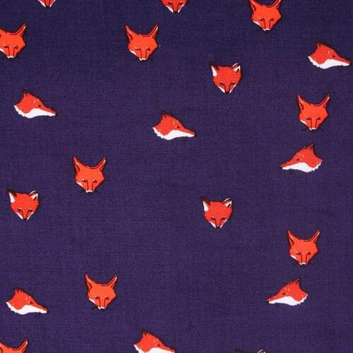 HLQON 100% cotton sateen Dark blue fox pattern fabric for DIY sewing clothing upholstery women wedding dress
