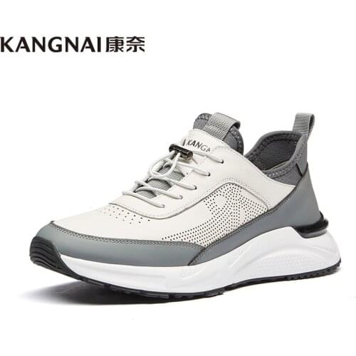 KANGNAI Men Sneakers Casual Shoes Genuine Leather Lace-Up Outdoor Running Footwear Comfortable Male Sports Shoes