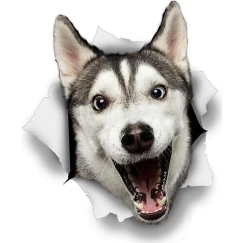 B0576# 13CM 17 CM Self-Adhesive Decal Happy Husky Dog Breed Car Sticker Waterproof Auto Decors on Bumper Rear Window Laptop