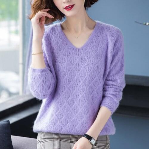 Mink cashmere sweater womens Pullover round neck cashmere sweater short slim warm knitted bottomed sweater large loose sweater