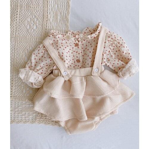 Baby Girl Clothes New Fashion Toddler Girl Party Clothes Kids Floral Blouse Overalls Cotton Newborn Baby Girls Strap Outfits