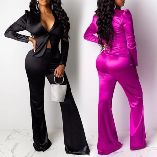 OMSJ Spring Autumn Pant Suits Woven Fabric Sexy Trendy Office Lady Work Wear Suits Female Lapel Suit And Wide Leg Pants Clubwear