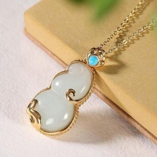 Original S925 Sterling Silver Natural Emerald Retro Fashion Trends Personality Gourd Womens Temperament Inlaid Pendant
