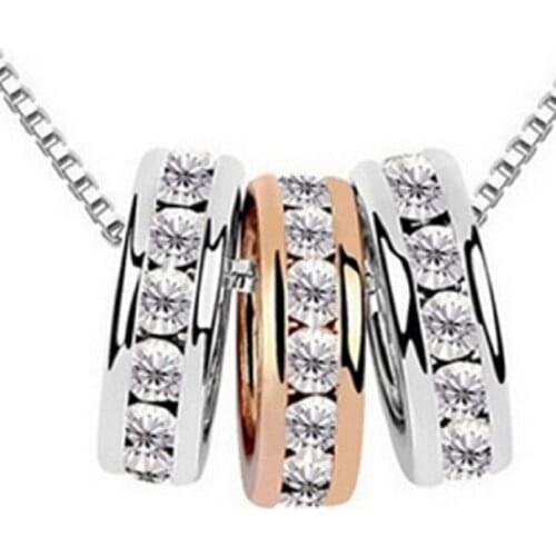 WomenGolden Tone Triple Rhinestone Inlay Chain Pendant Necklace